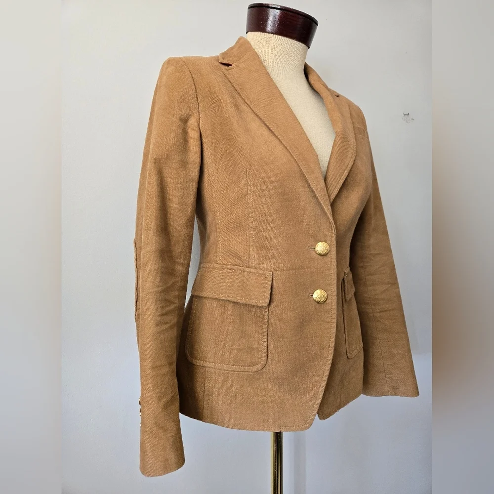 BANANA REPUBLIC Fitted Cotton Tan Blazer With Gold Buttons And Elbow Patches.4P - Picture 2 of 16